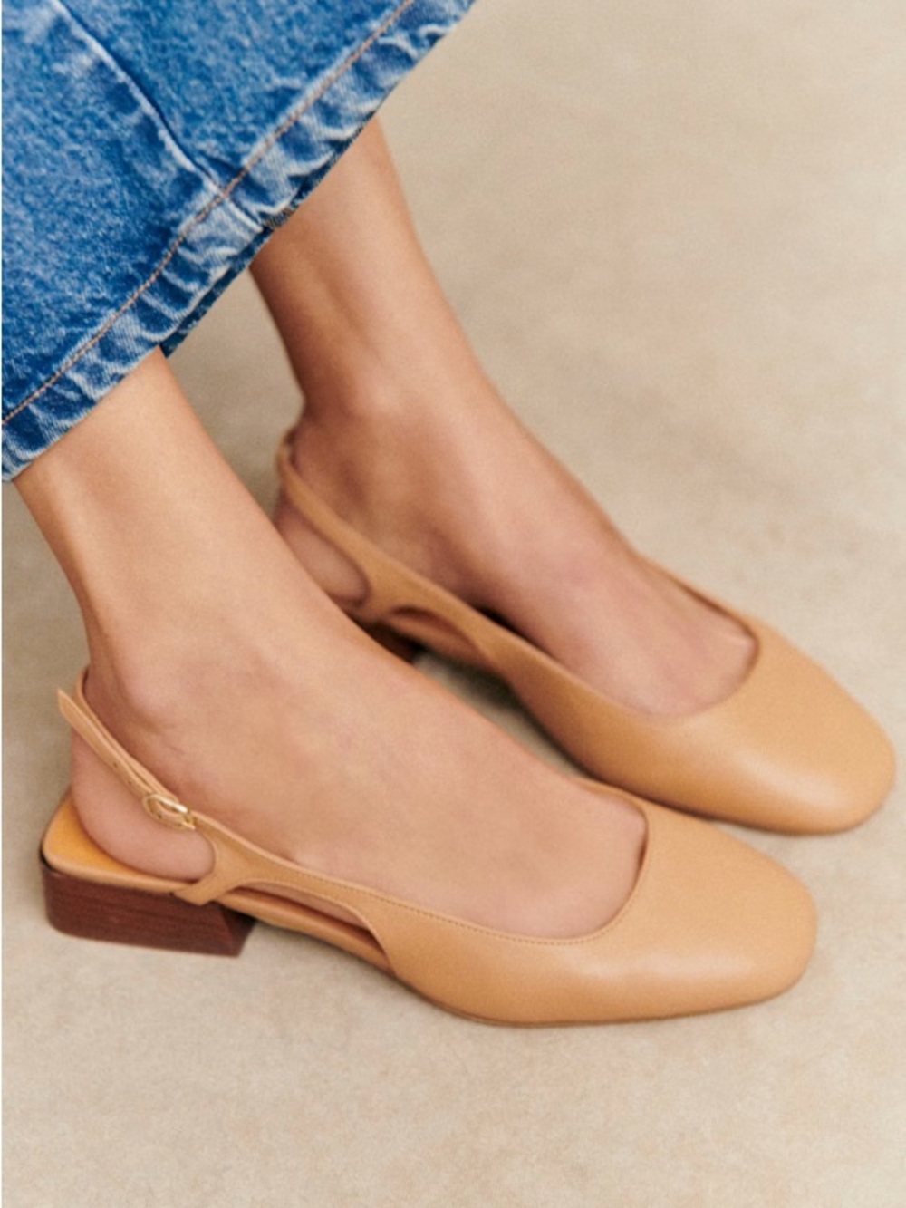 Sezane Tan Leather Slingback Mules